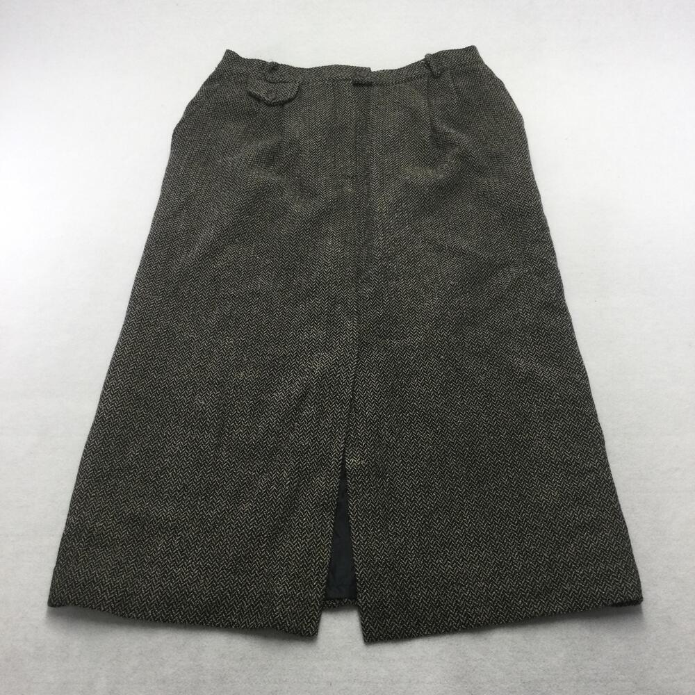 Orvis Skirt Womens 18 Brown Wool Tweed Herringbone Midi Straight Pencil Lined